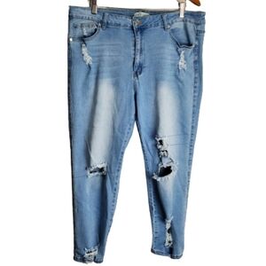 Jack David Light Blue Distressed Stretch Skinny High Rise Jeans Plus Size 24